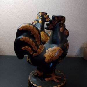 GORGEOUS Pair of Khokhloma Russian Folk Art 10" Rooster Figurines